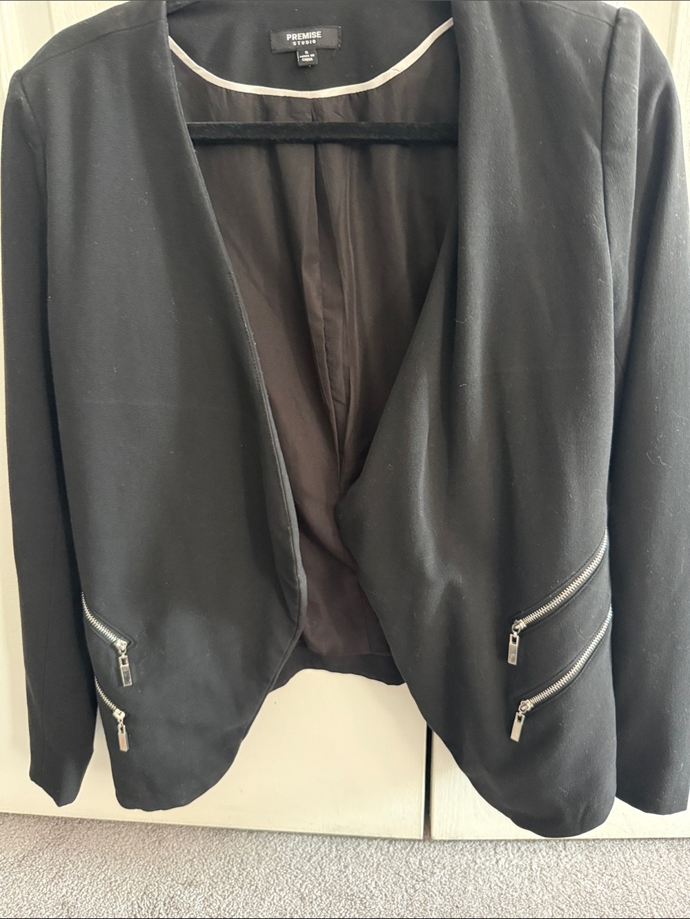 Premise Studio Black Zip Front Blazer Size 6